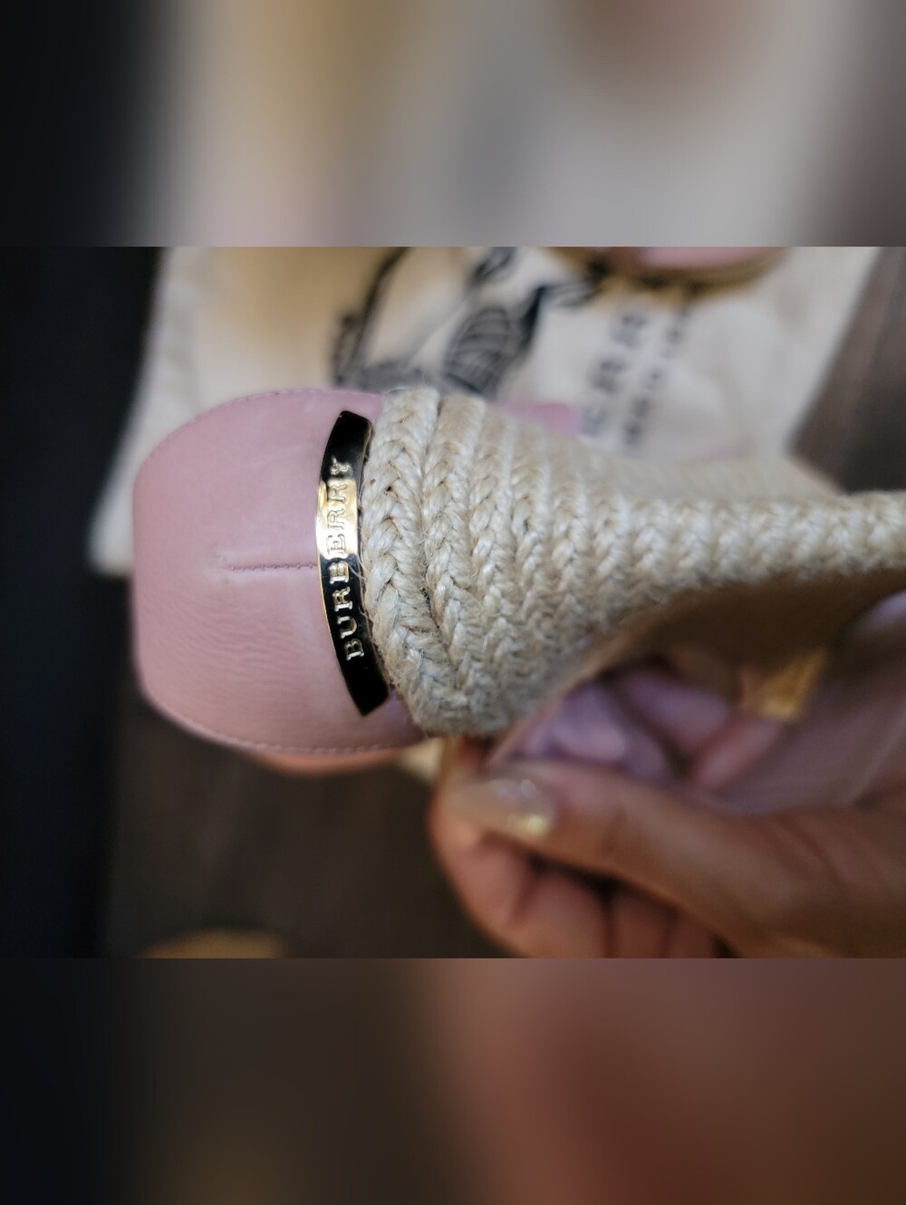 Burberry Blush Pink Leather Espadrille Wedge Sandals - Picture 4 of 7